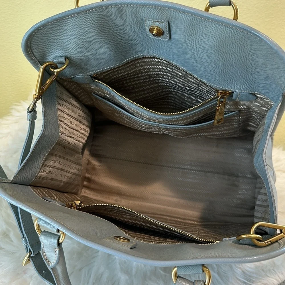 💯Authentic Prada Light Blue Safiano Leather Tote Bag🍀